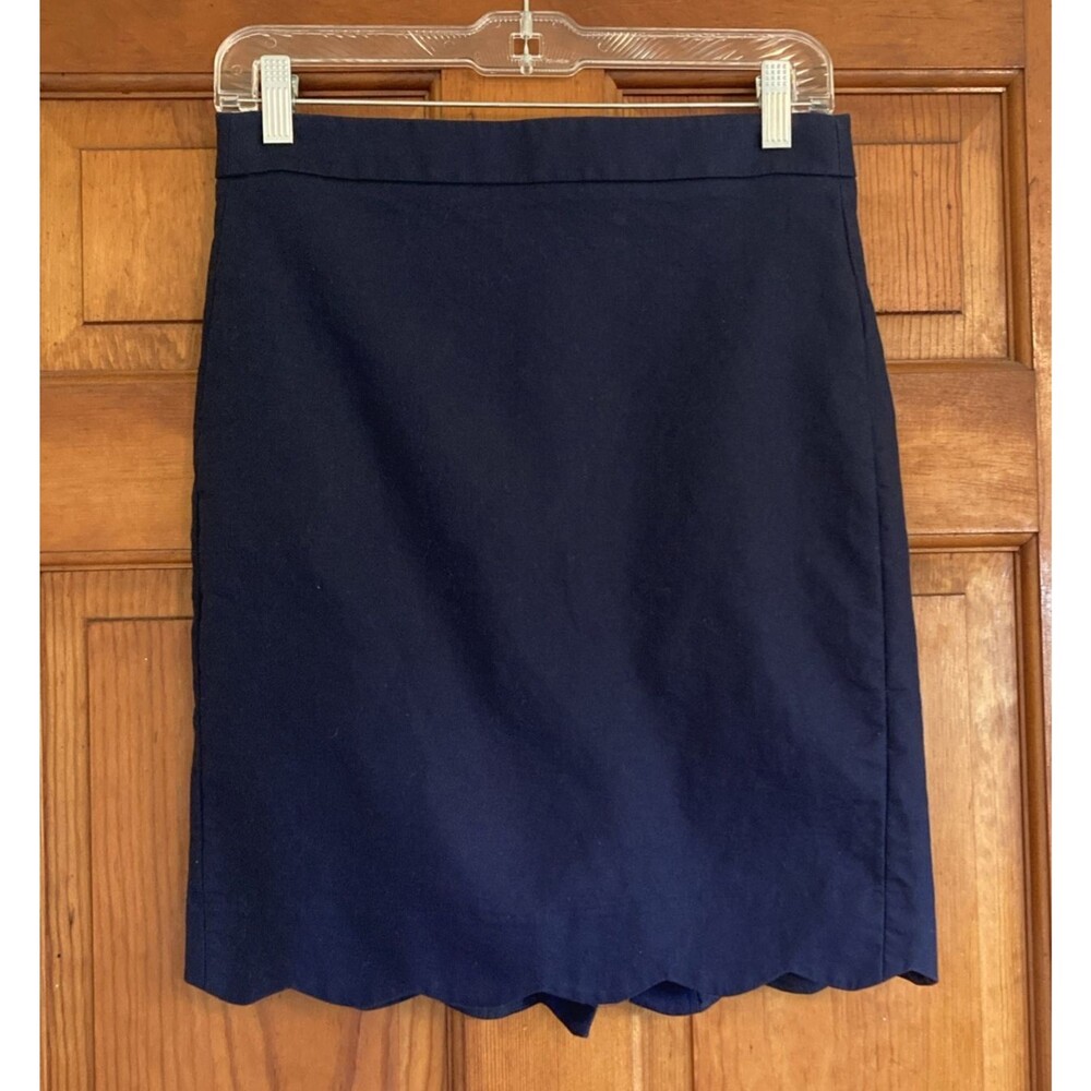 J.Crew Womens 0 Navy Blue Scalloped Hem Cotton Mini Skirt Twee Capsule Mod Work